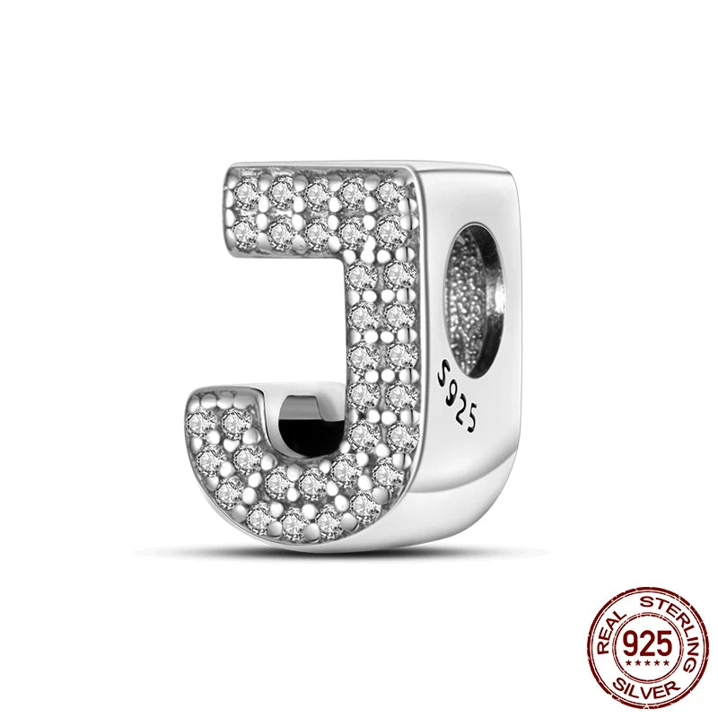 26 A-Z Alphabet Beads 925 Sterling Silver LOVE Letter Charm Fit Original Bangle Charms Bracelet CZ Zircon Bead Jewelry