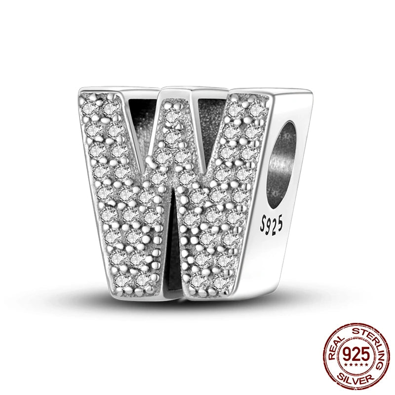 26 A-Z Alphabet Beads 925 Sterling Silver LOVE Letter Charm Fit Original Bangle Charms Bracelet CZ Zircon Bead Jewelry