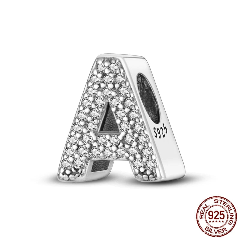 26 A-Z Alphabet Beads 925 Sterling Silver LOVE Letter Charm Fit Original Bangle Charms Bracelet CZ Zircon Bead Jewelry