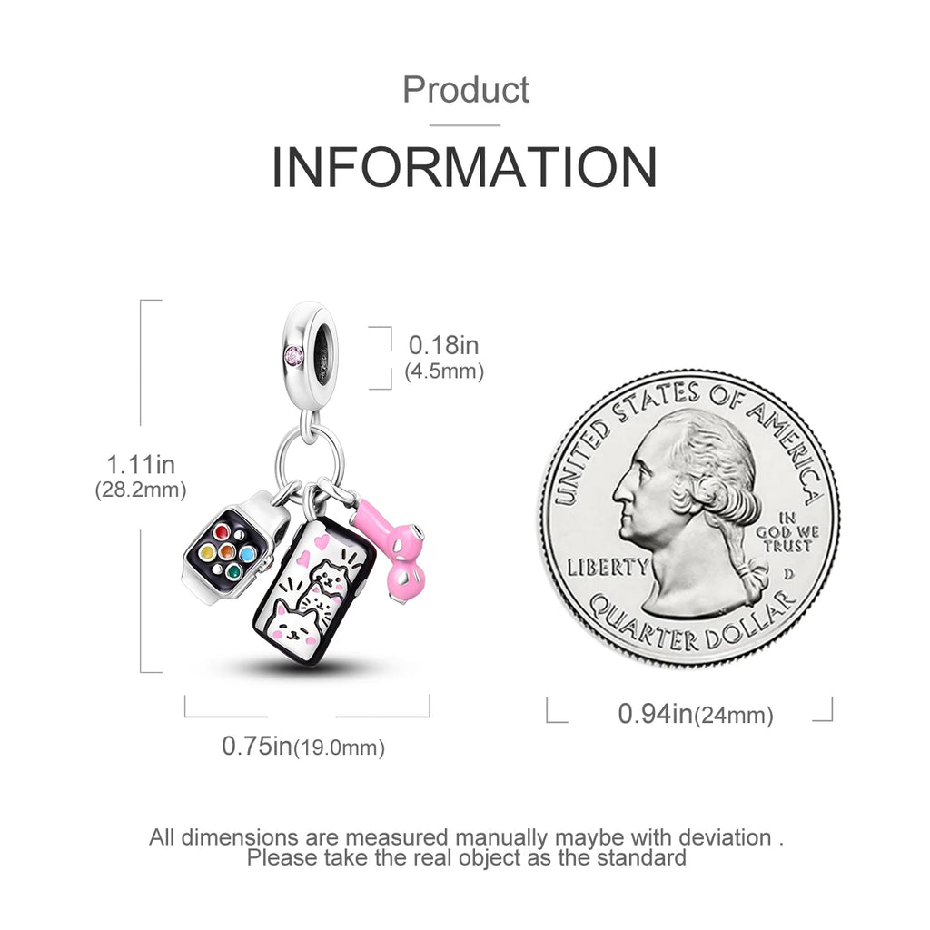 925 Silver Charms Beads Smart Watch Bike Car Travel Dangle Fit Original Bangle Bracelet DIY Jewelry For Woman