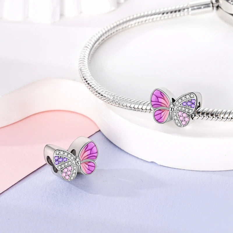 Pink Charms Original 925 Sterling Silver Heart Bow Perfume Bottle Charms Beads Pendants Fit Bracelet DIY Women Jewelry Making