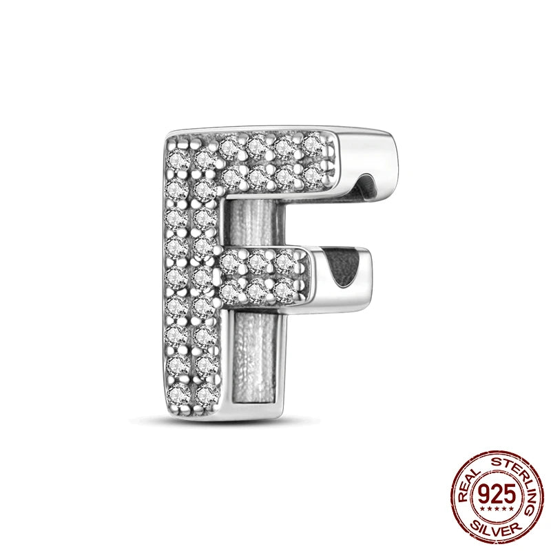 26 A-Z Alphabet Beads 925 Sterling Silver LOVE Letter Charm Fit Original Bangle Charms Bracelet CZ Zircon Bead Jewelry