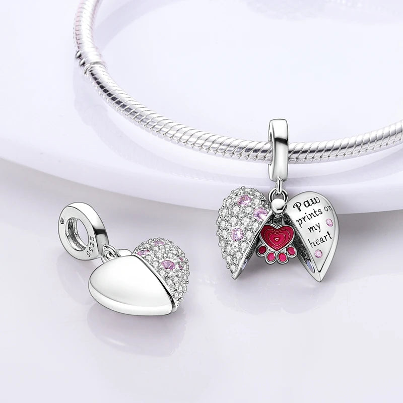 Pink Charms Original 925 Sterling Silver Heart Bow Perfume Bottle Charms Beads Pendants Fit Bracelet DIY Women Jewelry Making