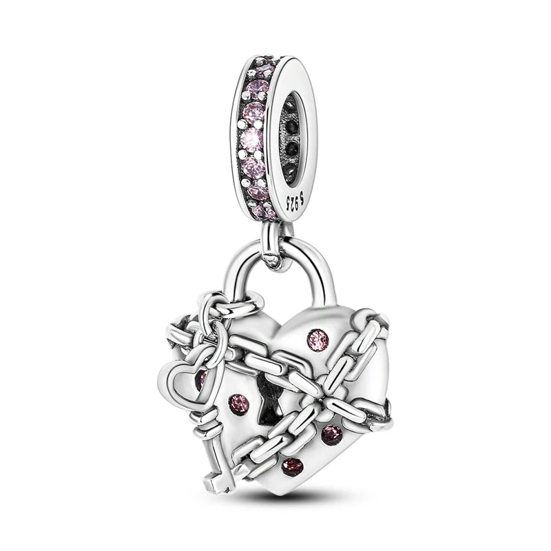 Pink Charms Original 925 Sterling Silver Heart Bow Perfume Bottle Charms Beads Pendants Fit Bracelet DIY Women Jewelry Making