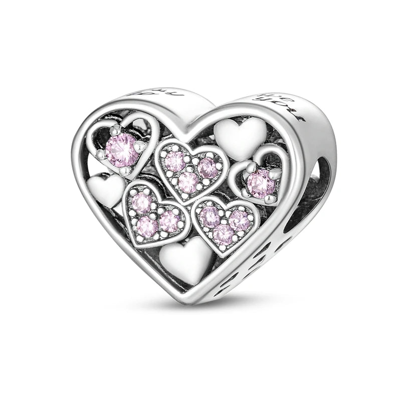Pink Charms Original 925 Sterling Silver Heart Bow Perfume Bottle Charms Beads Pendants Fit Bracelet DIY Women Jewelry Making