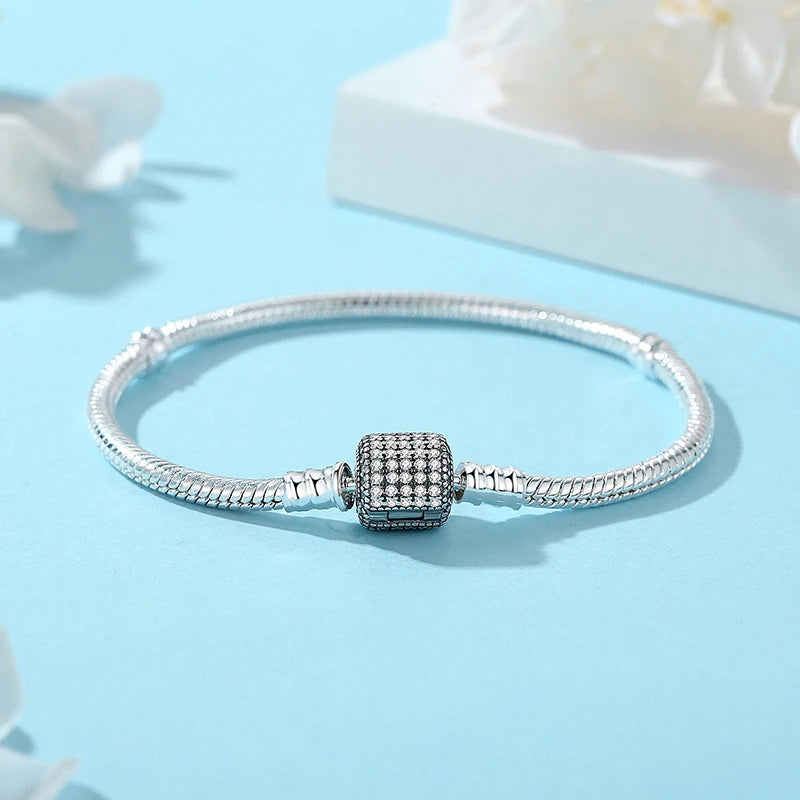 Original 925 Sterling Silver Bracelets Bangles Love Heart Clip Charms Beads Snake Chains For Women Rose Gold DIY Luxury Jewelry