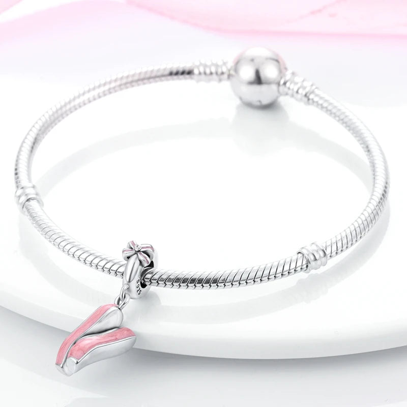Pink Charms Original 925 Sterling Silver Heart Bow Perfume Bottle Charms Beads Pendants Fit Bracelet DIY Women Jewelry Making