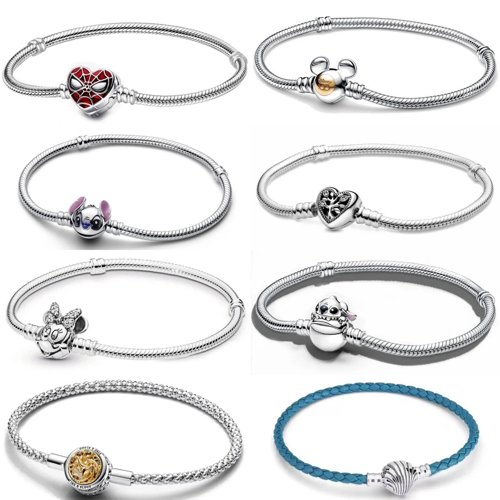 Miniso Disney Fashion 925 Sterling Silver Creative Mickey Minnie Shell Bracelet For Women Fine Charms Original DIY Jewellery