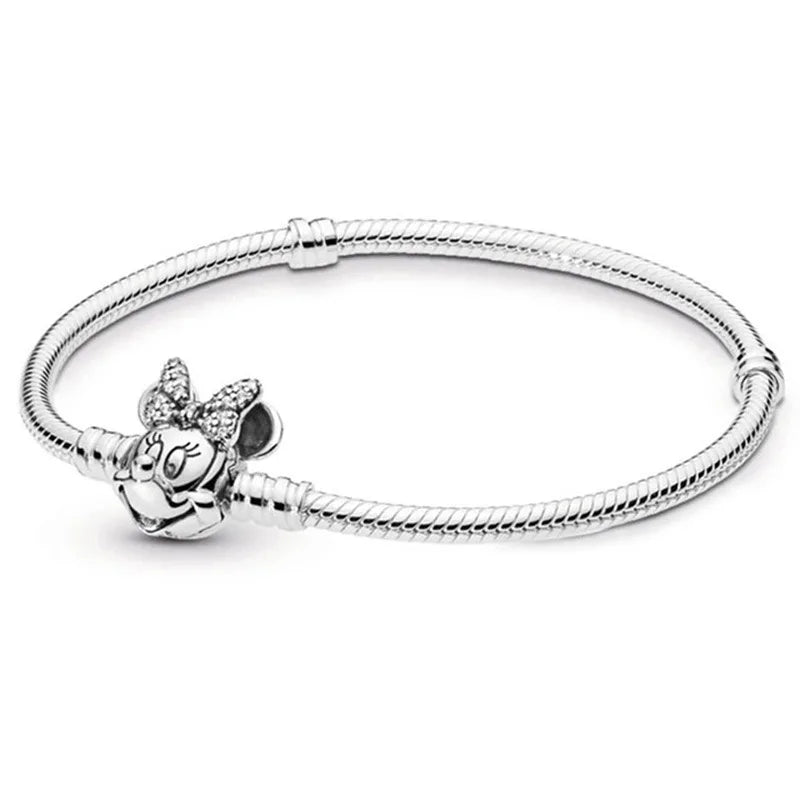 Miniso Disney Fashion 925 Sterling Silver Creative Mickey Minnie Shell Bracelet For Women Fine Charms Original DIY Jewellery