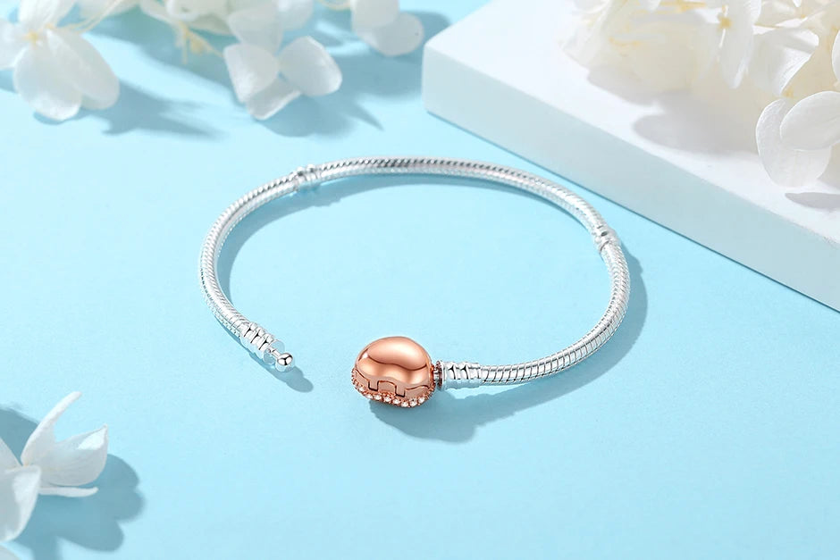 Original 925 Sterling Silver Bracelets Bangles Love Heart Clip Charms Beads Snake Chains For Women Rose Gold DIY Luxury Jewelry