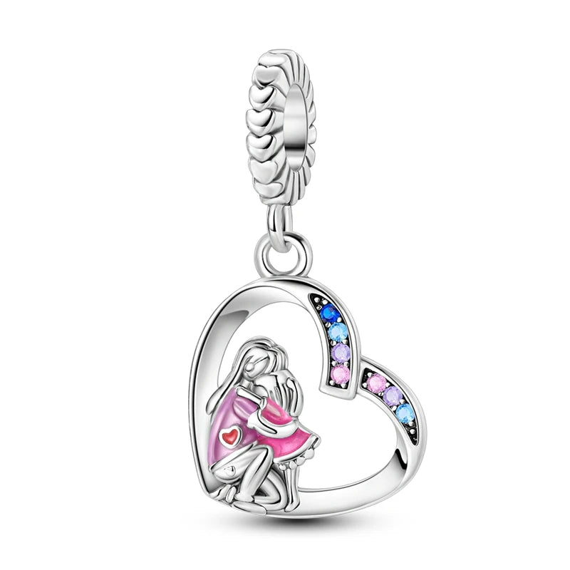 Pink Charms Original 925 Sterling Silver Heart Bow Perfume Bottle Charms Beads Pendants Fit Bracelet DIY Women Jewelry Making