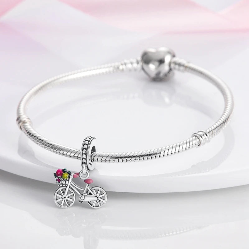 Pink Charms Original 925 Sterling Silver Heart Bow Perfume Bottle Charms Beads Pendants Fit Bracelet DIY Women Jewelry Making