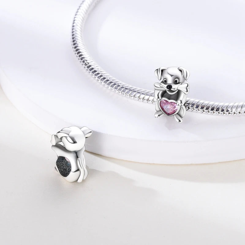 Pink Charms Original 925 Sterling Silver Heart Bow Perfume Bottle Charms Beads Pendants Fit Bracelet DIY Women Jewelry Making