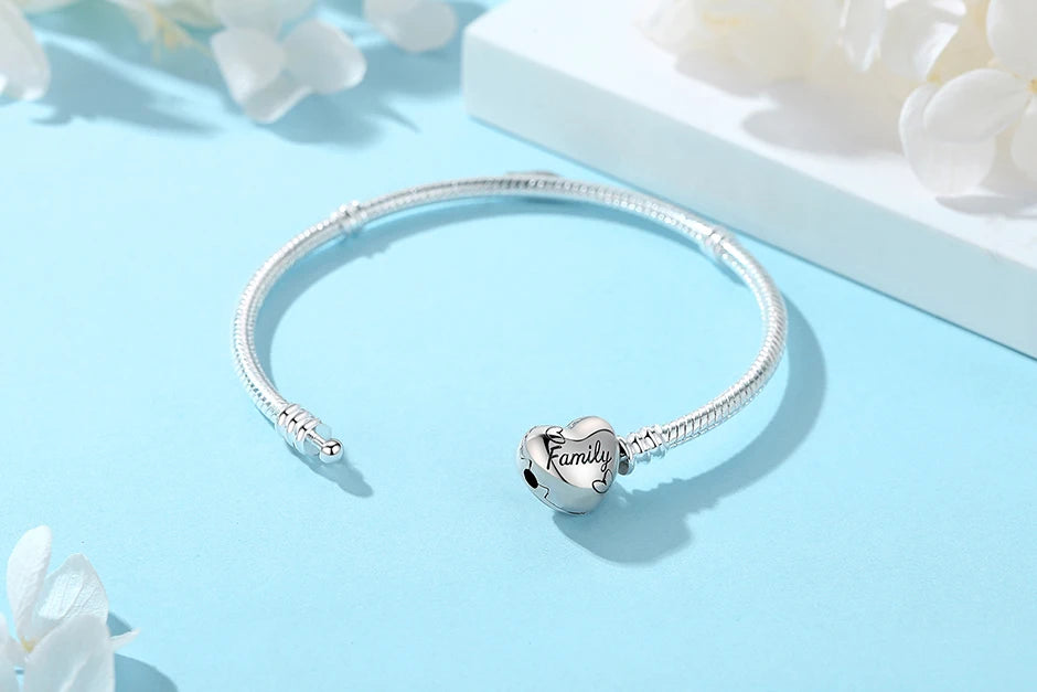 Original 925 Sterling Silver Bracelets Bangles Love Heart Clip Charms Beads Snake Chains For Women Rose Gold DIY Luxury Jewelry