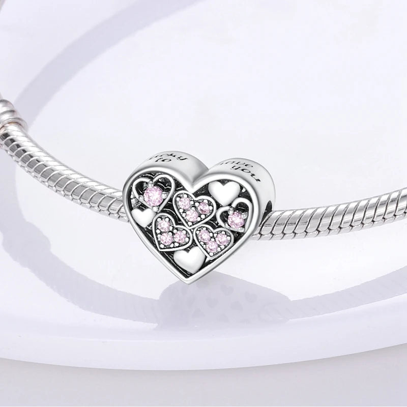Pink Charms Original 925 Sterling Silver Heart Bow Perfume Bottle Charms Beads Pendants Fit Bracelet DIY Women Jewelry Making