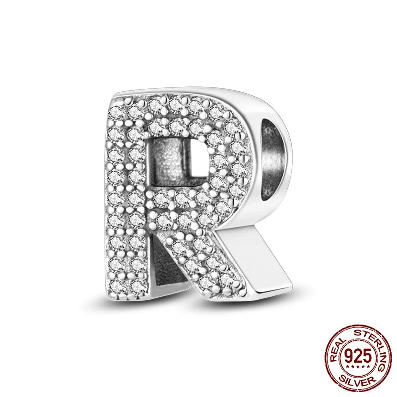 26 A-Z Alphabet Beads 925 Sterling Silver LOVE Letter Charm Fit Original Bangle Charms Bracelet CZ Zircon Bead Jewelry