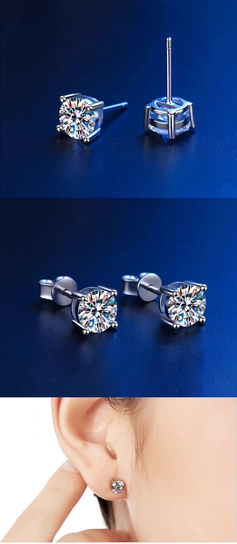 D VVS1 Moissanite Stud Earrings For Women Pass Diamond Tester Pen S925 Platinum plating Moissanita With 2 Certificates