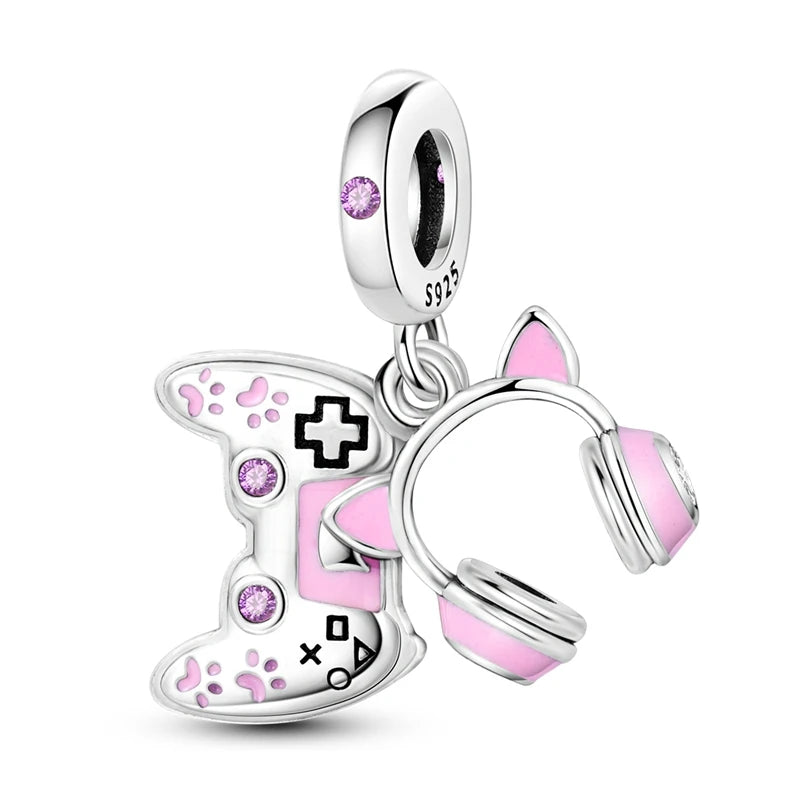 Pink Charms Original 925 Sterling Silver Heart Bow Perfume Bottle Charms Beads Pendants Fit Bracelet DIY Women Jewelry Making